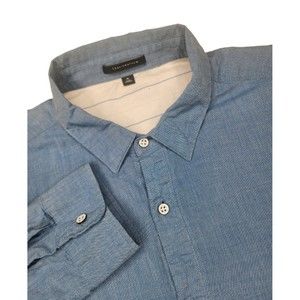 Travis Mathew Business Casual Shirt Mens XL Blue Long Sleeve Knit Button Up Top